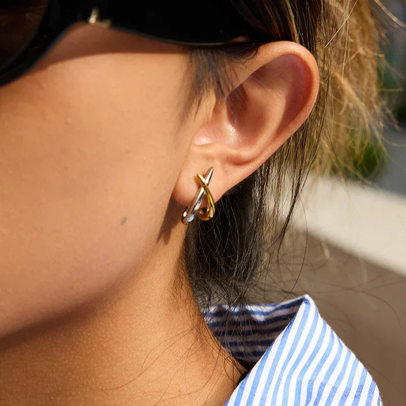 Julissa Two Tone Contemporary Huggies