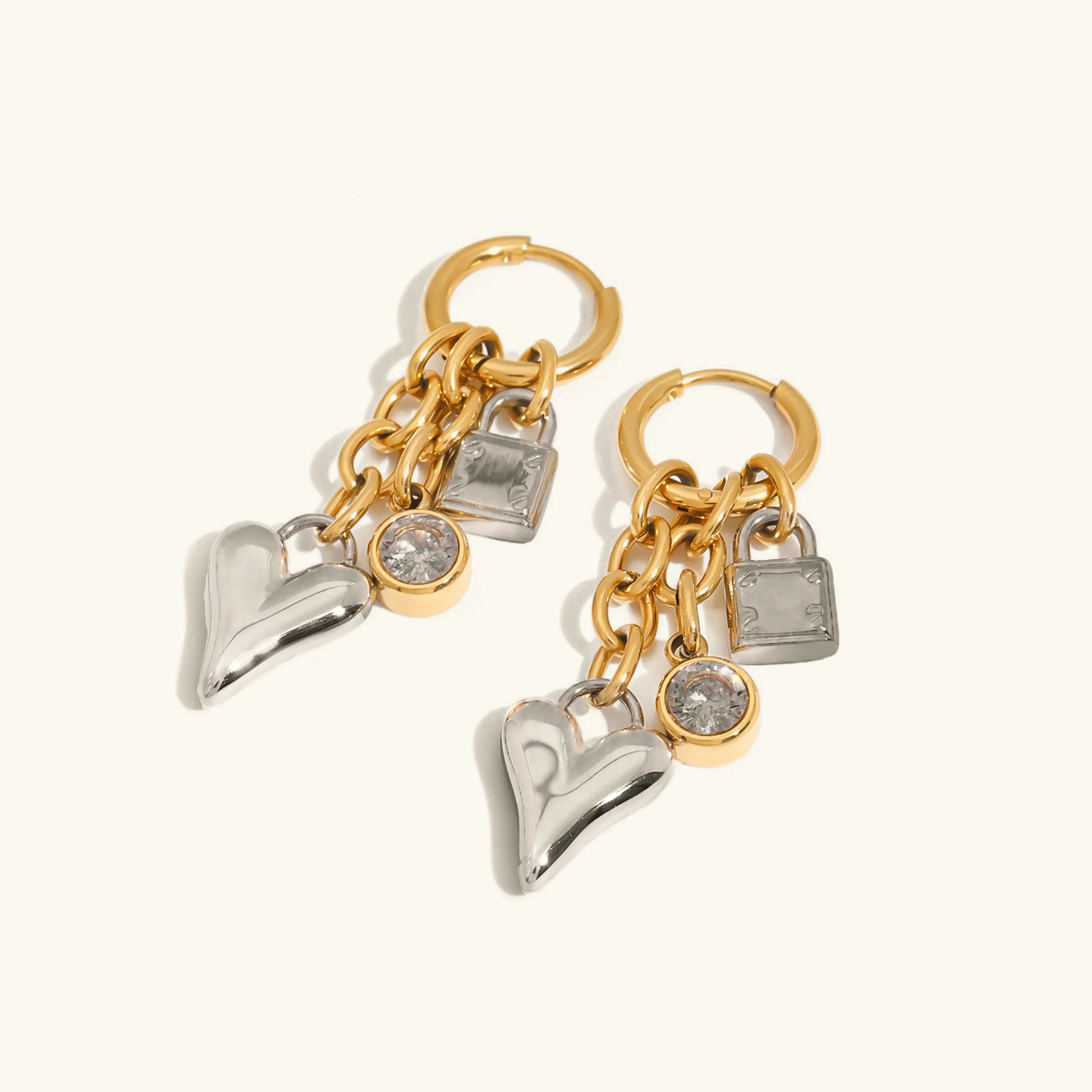Sarah Heart & Lock Gold Earrings